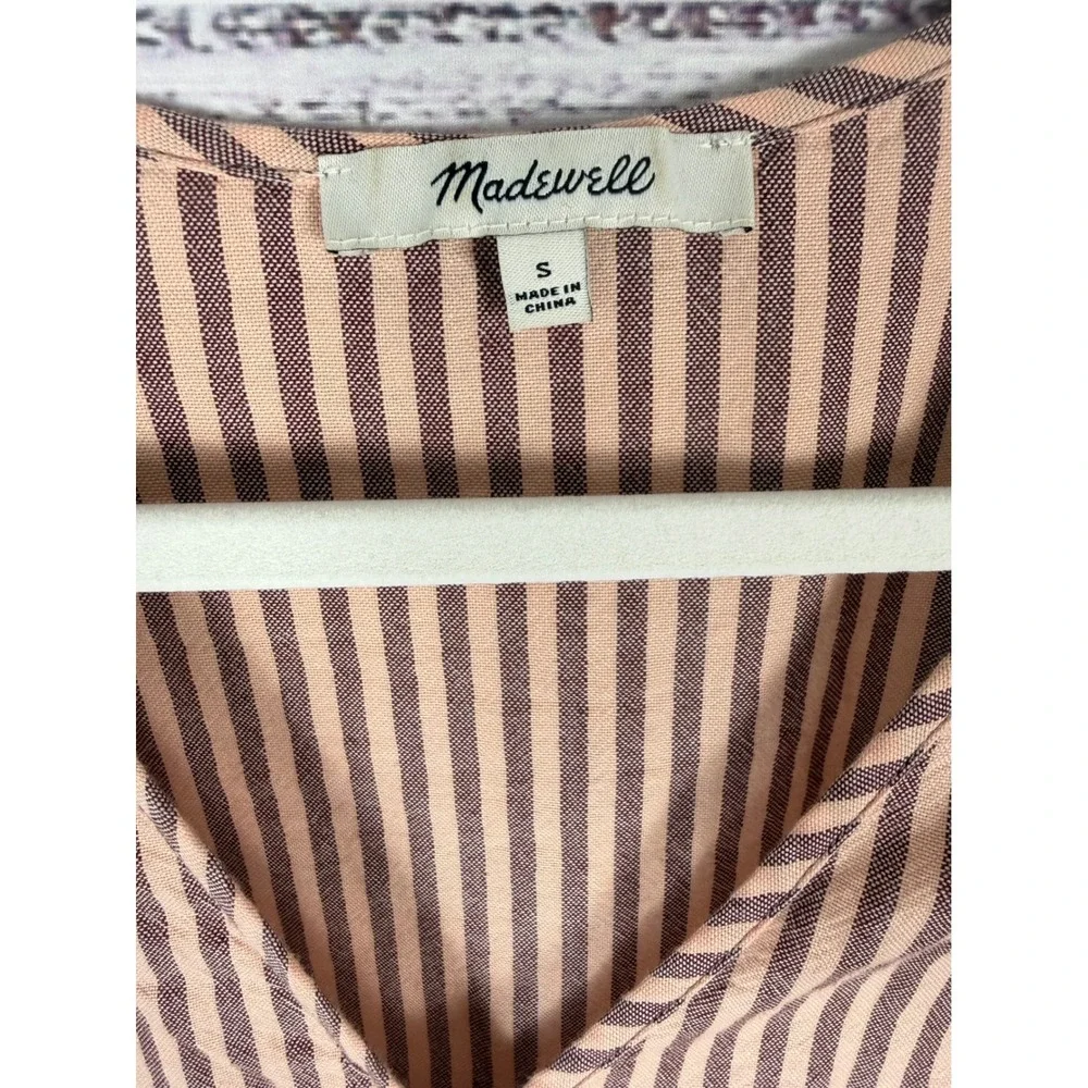 Madewell Pink Brown Striped Wrap Peplum Top S